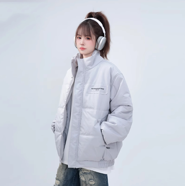 Autumn And Winter Thickening Couple Puffer Jacket Coat Grey - Shop at LoveMi