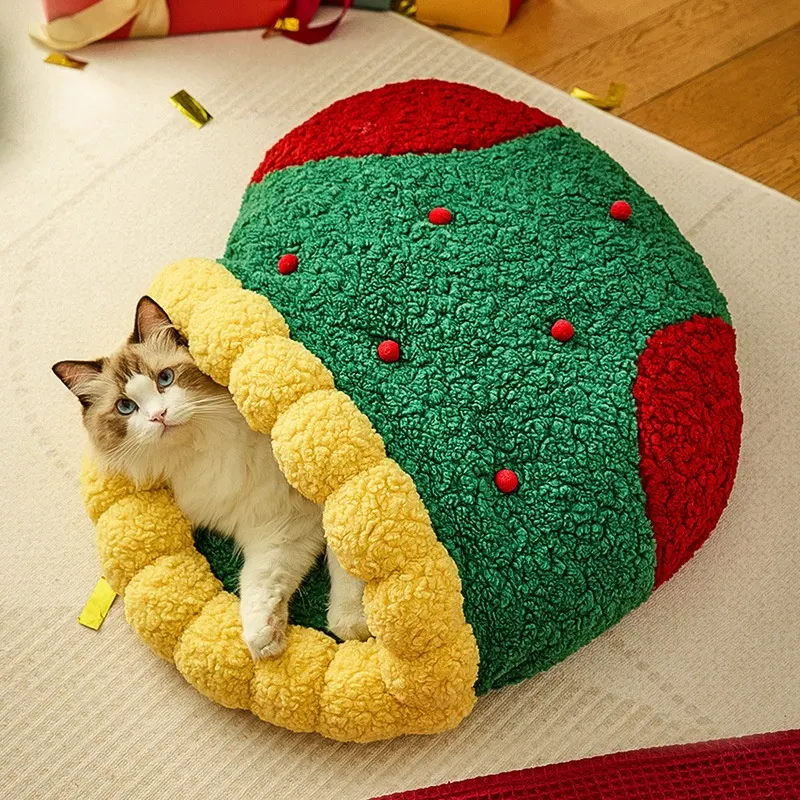 Cat Nest Winter Warm Semi-closed Christmas Style Deep Sleep