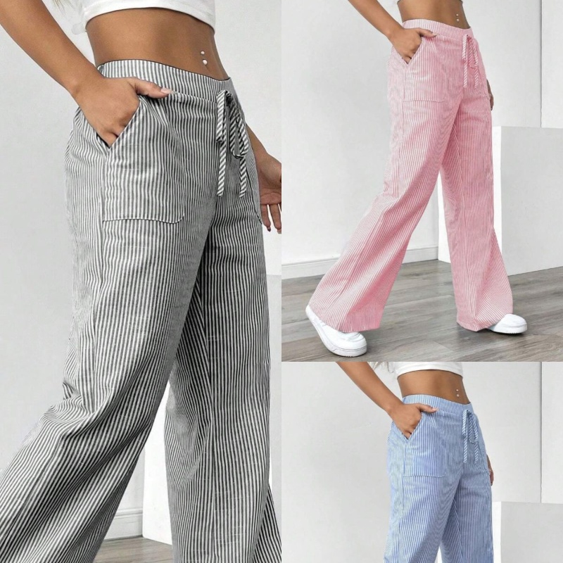 New striped trousers casual versatile loose wide-leg women