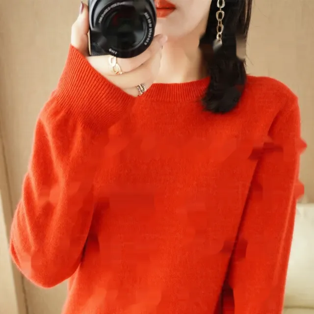 Round Neck Sweater Women's Pullover Sweater Red - Shop at LoveMi