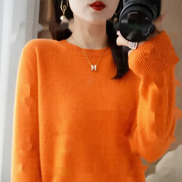 Round Neck Sweater Women's Pullover Sweater Emma Orange - Shop at LoveMi
