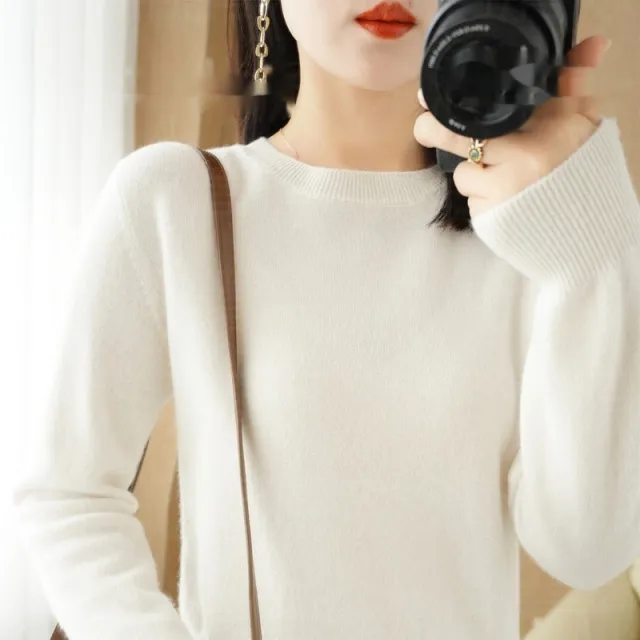 Round Neck Sweater Women's Pullover Sweater White - Shop at LoveMi