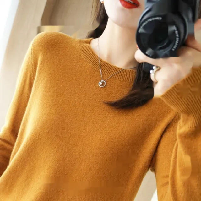 Round Neck Sweater Women's Pullover Sweater Yellow Caramel - Shop at LoveMi