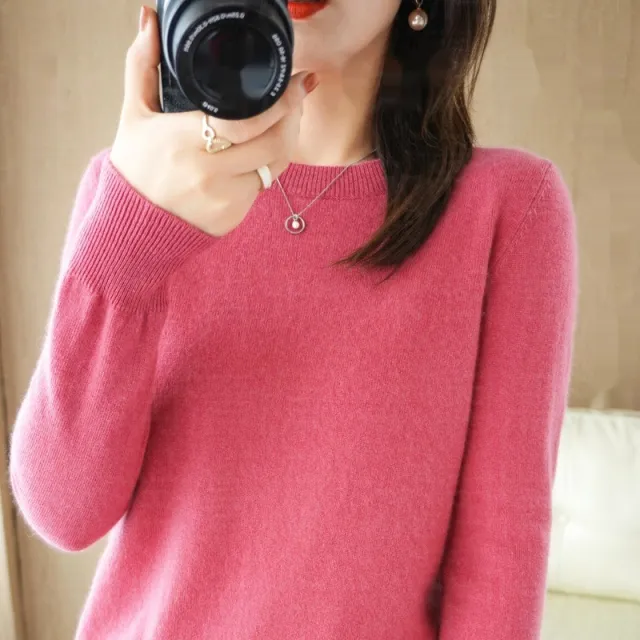 Round Neck Sweater Women's Pullover Sweater Rose - Shop at LoveMi
