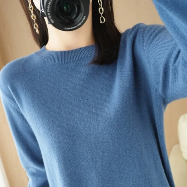 Round Neck Sweater Women's Pullover Sweater Haze Blue - Shop at LoveMi