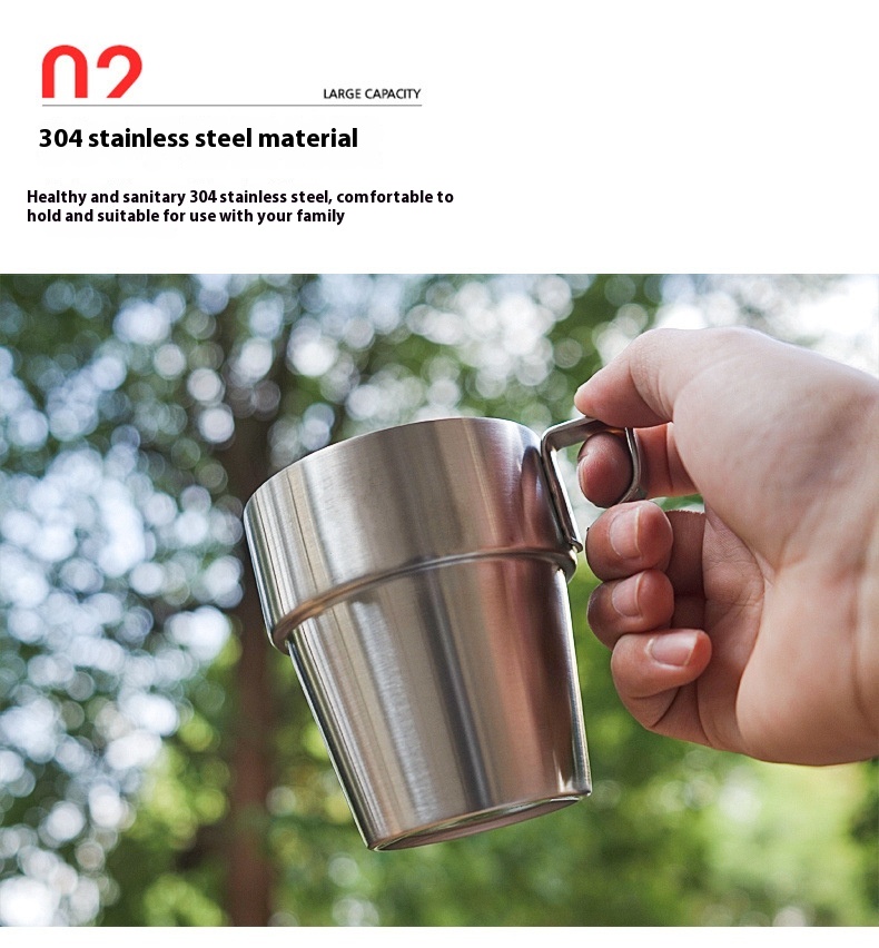 Stainless Steel Double-layer Cup 6-piece Camping Portable Set