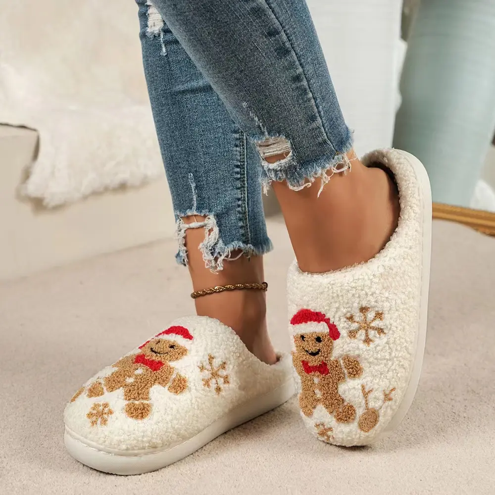 Christmas Snowflake Gingerbread Slippers Winter Indoor Non-slip