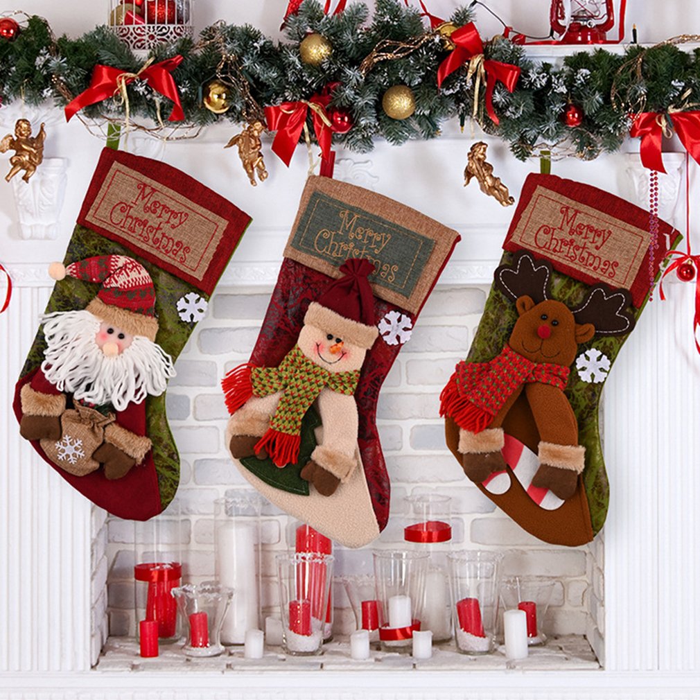Christmas Stocking Socks Snowman Santa Elk Xmas Fireplace Xmas Tree Ornaments New Year Candy Bag Gift Christmas Decor - CJdropshipping
