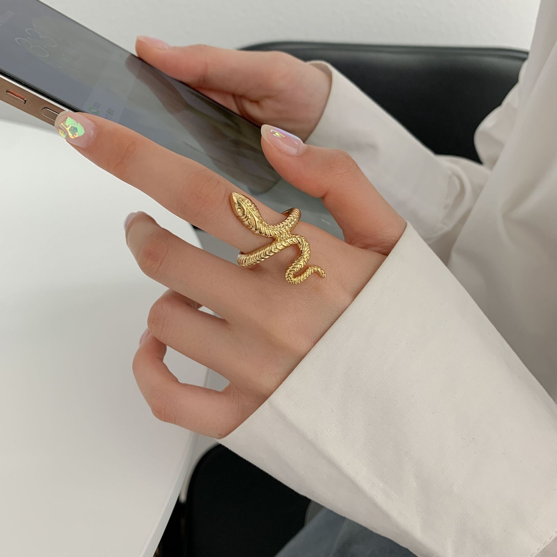 European and American retro open snake ring gold and silver punk style ring