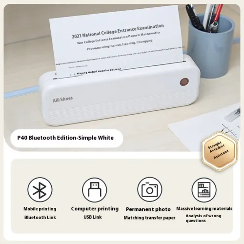Model: P40 White Bluetooth Version - Ailixiong P40 Small Mini Ink-free Office Portable A4 Thermal Printer