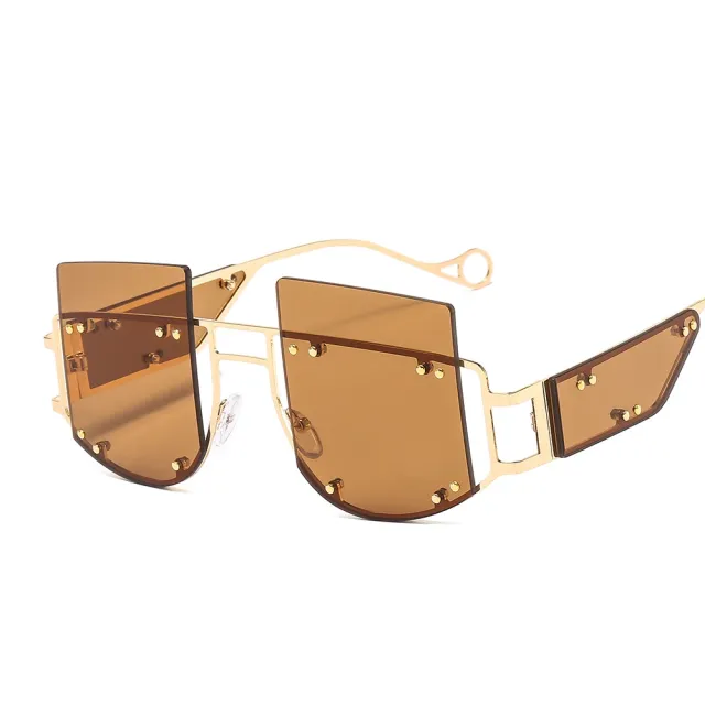 Personalized Sunglasses Hip Hop Fashion Trend Sunglasses Golden Frame Tea Slices - Shop at LoveMi