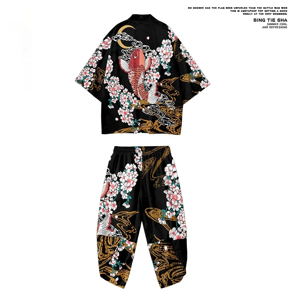Koi Digital Printing Japanese Harajuku Kimono Robe