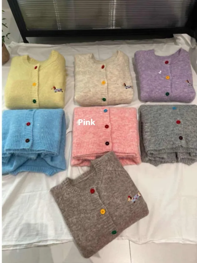 Embroidered Knitted Cardigan Sweater For Women Pink - Shop at LoveMi