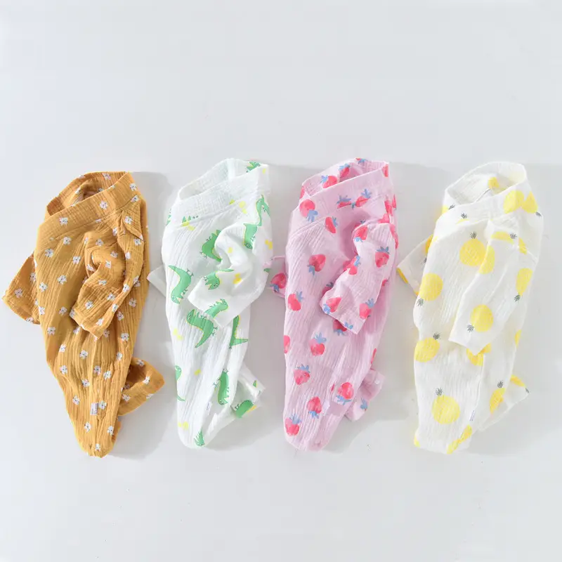 Summer Baby Jumpsuit Long-sleeved Gauze Pajamas