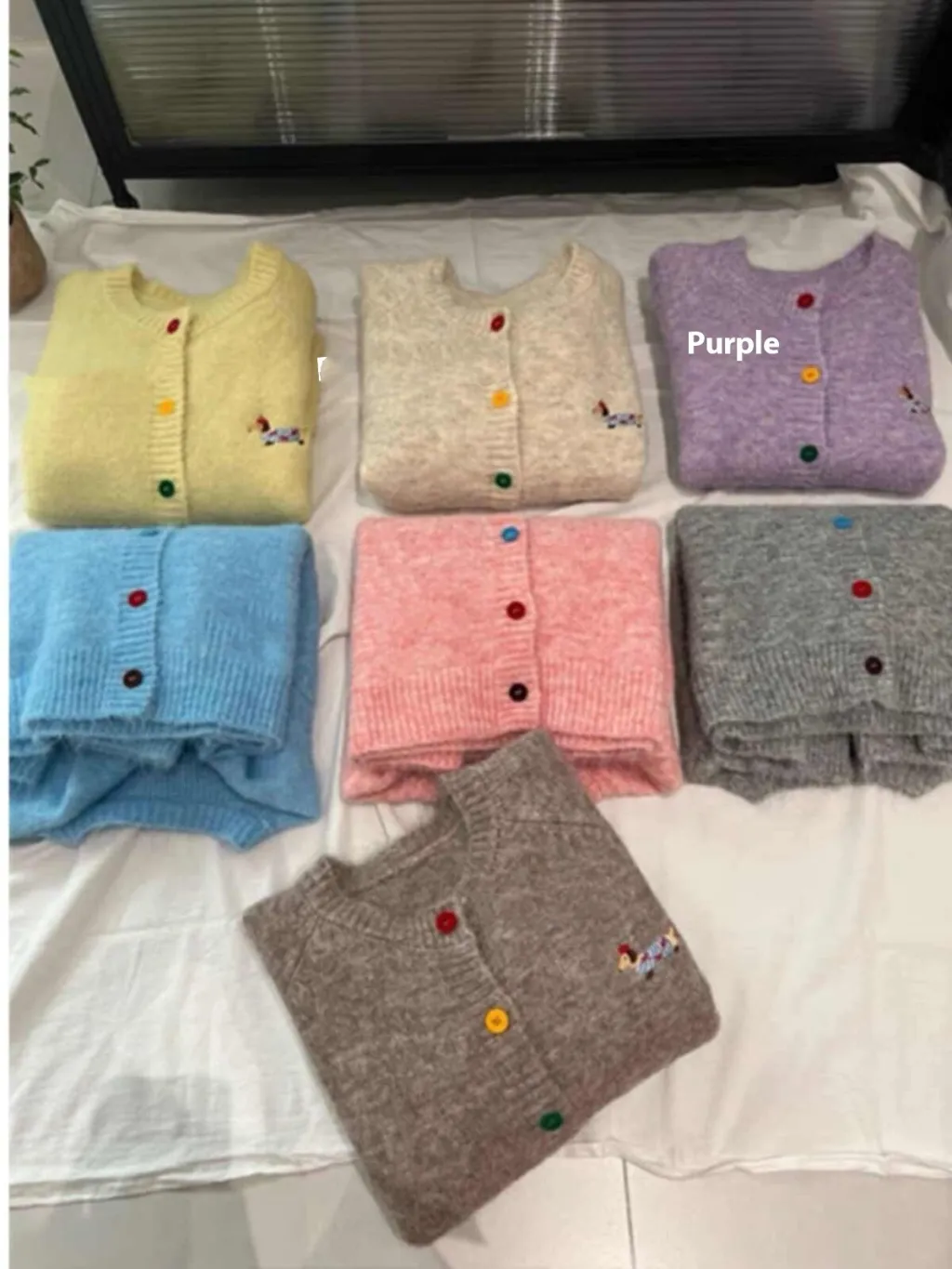 Embroidered Knitted Cardigan Sweater For Women - Purple