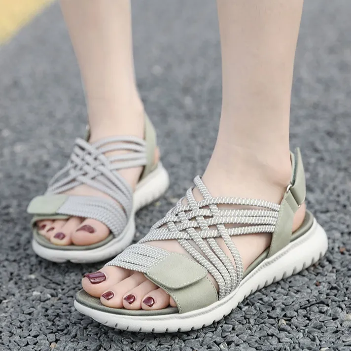 Summer Sandals Women's Lightweight Sports Style Comfortable Elastic Plus Size Sandals - Green - View 1
