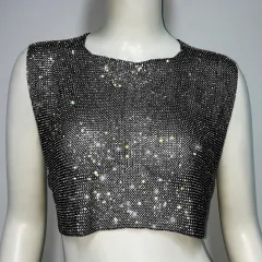 Women's Sleeveless Blouse Metal Rhinestone Backless - Black - View 1