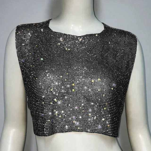 Women's Sleeveless Blouse Metal Rhinestone Backless Black - Shop at LoveMi
