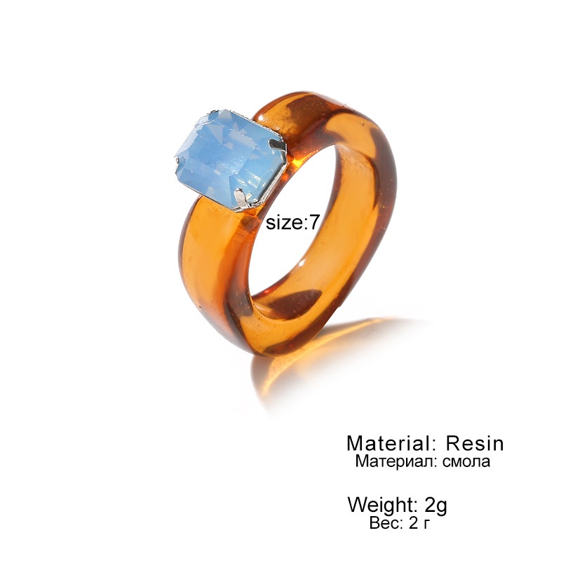 Geometric Rhinestone Resin Ring Color Acrylic Gem