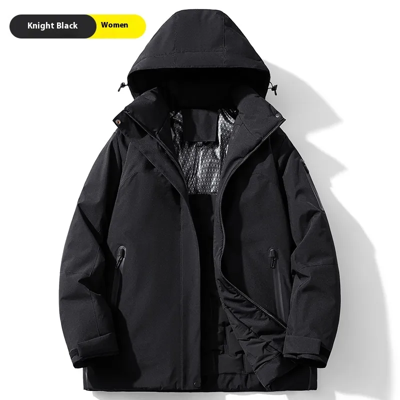 Winter Cotton-padded Coat Shell Jacket Fleece-lined Cold-resistant Windproof Waterproof Antifouling Outdoor - Black