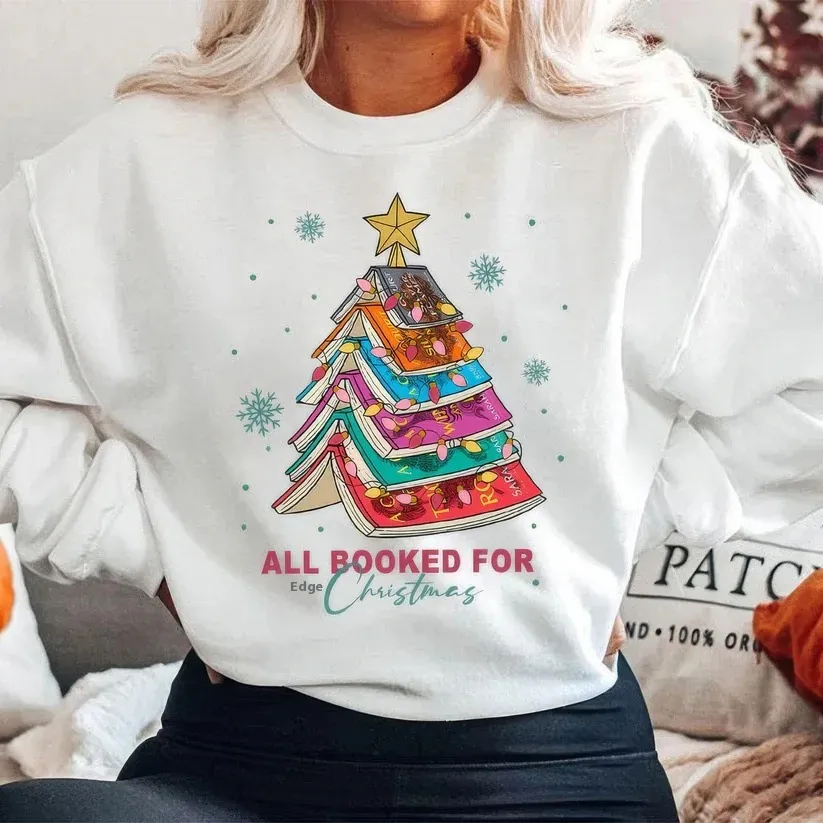 Christmas Letters Printing Casual Round Neck Sweater - White