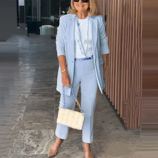 Cardigan Suit Coat And Trousers Two piece Set Light Blue - Shop at LoveMi