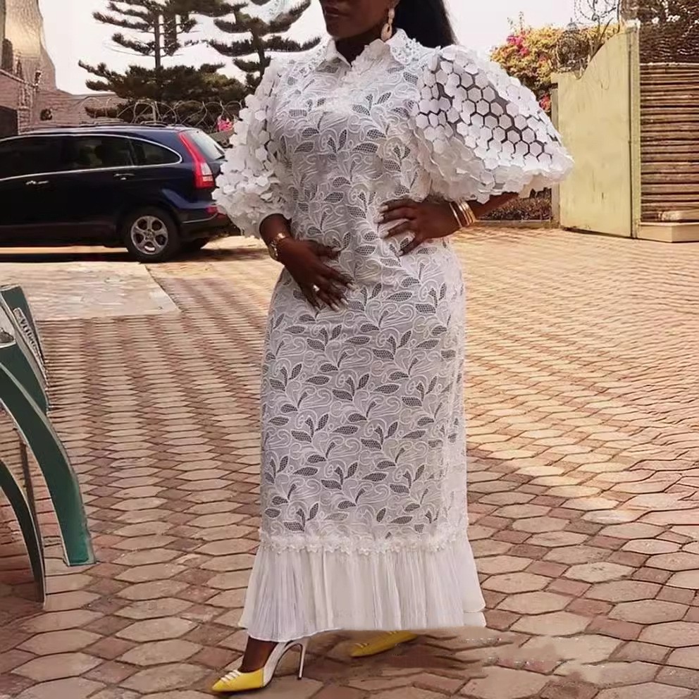 Temperament Commute Plus Size Women's Lace Embroidery Loose Dress