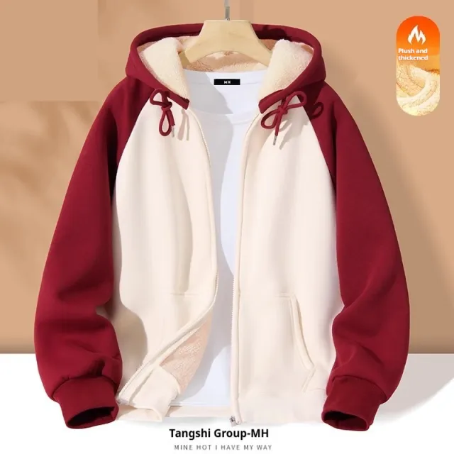 New Contrast Color Women's Clothing Winter Fleece lined Casual Cardigan Coat Outerwear Women Red - Shop at LoveMi