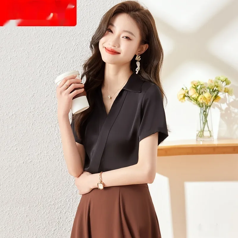 Women's Group Work Clothes Business Wear Short-sleeved Shirt - Black