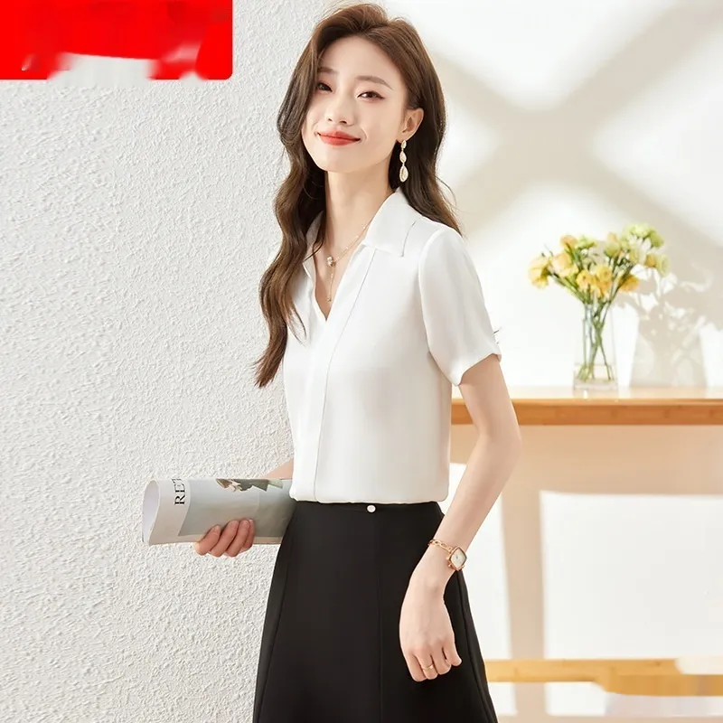 Women's Group Work Clothes Business Wear Short-sleeved Shirt - White