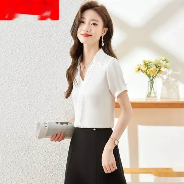 Women's Group Work Clothes Business Wear Short sleeved Shirt White - Shop at LoveMi