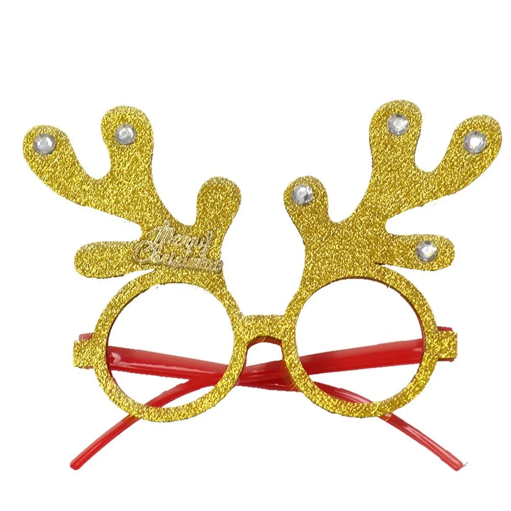 2025Golden Glasses Christmas Day Party Decoration - Round Frame Gold Antlers