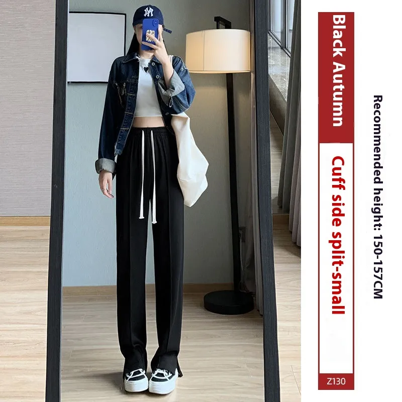 Sports Straight Loose Casual Slit Wide Leg Pants - Black Ninth