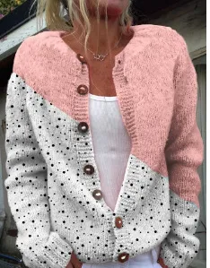 3D Digital Printing Cardigan Knitted Coat Pink - Shop at LoveMi