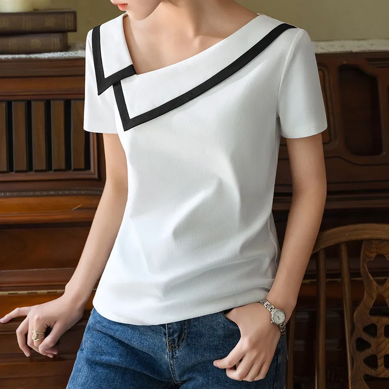 Women's French-style Contrast Color Short-sleeved Top
