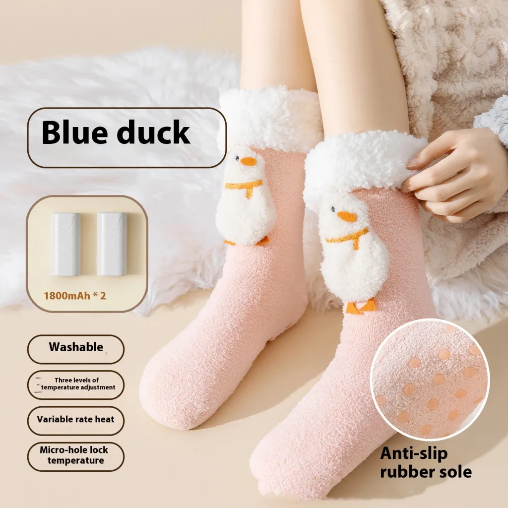 Winter Warm Feet Electric Warm-keeping And Cold-proof Socks - Pink Duck