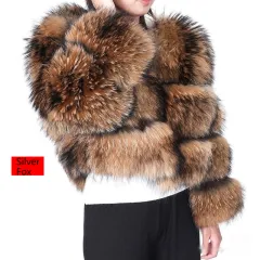 Warm Short Raccoon Fur Women's Clothing Leather Fur Coat - Silver Fox - View 1