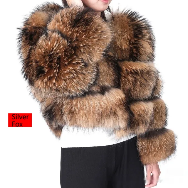 Warm Short Raccoon Fur Women's Clothing Leather Fur Coat Silver Fox - Shop at LoveMi