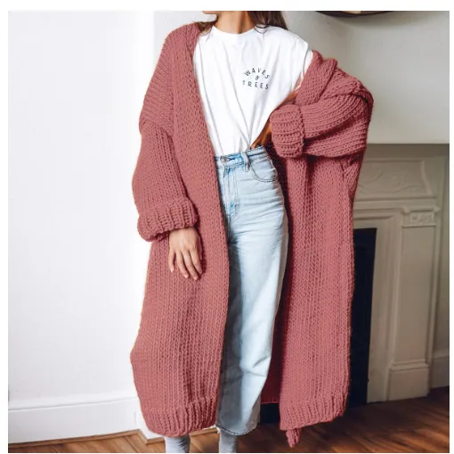 Long Solid Color Plus Size Loose Cardigan Sweater Coat Pink - Shop at LoveMi