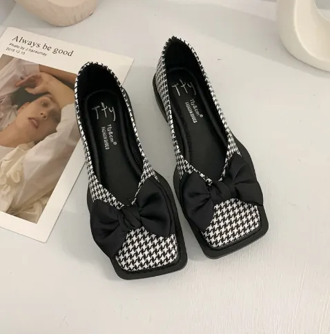 Chunky Heel Platform Loafers Spring And Summer New Retro Square Toe Bow Patent Leather Pumps Women Plinth 36 - Shop at LoveMi