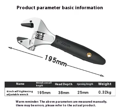 Large Open Adjustable Wrench Universal Short Handle