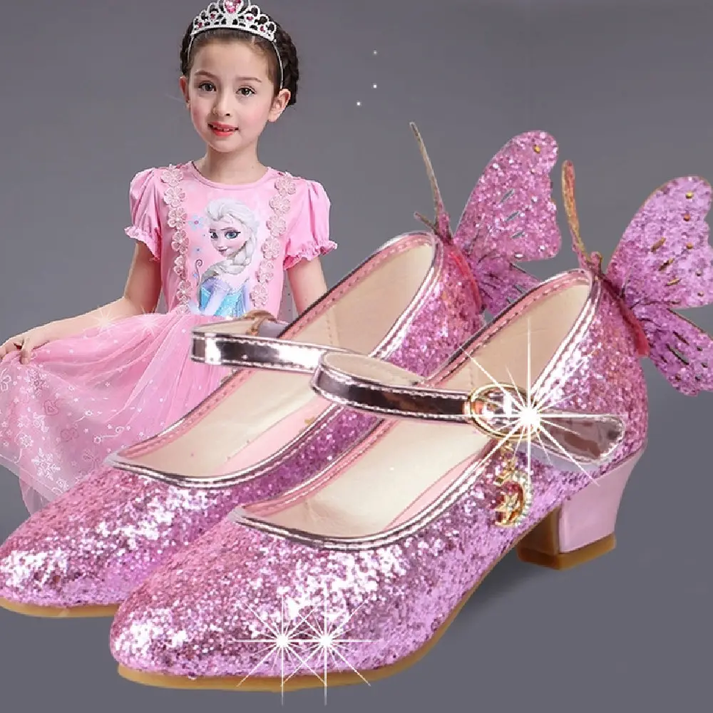 Butterfly Princess Shoes Children High Heel Leather