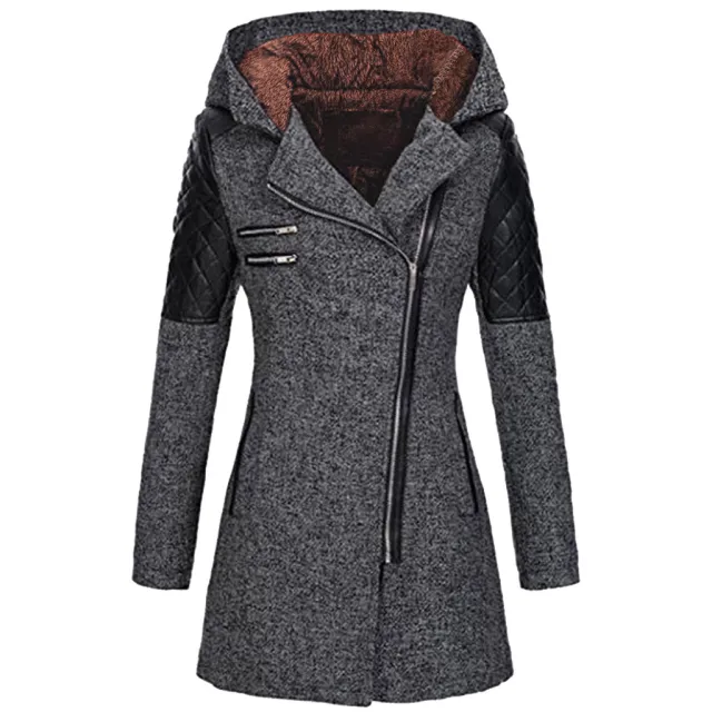 Hooded loose diagonal zipper woolen trench coat Dark Grey - Shop at LoveMi