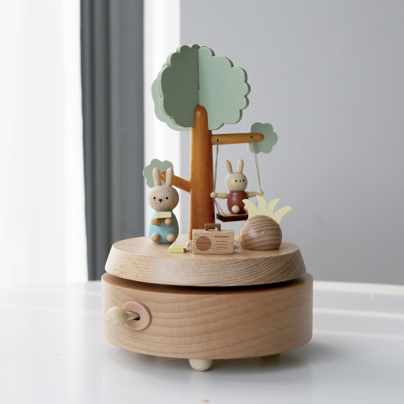 ada8badb 164c 4959 ba2f dc3dca33a06f - Wooden Music Box Music Box Creative Home Decoration Gifts Children's Birthday Gifts Carousel Swing Rabbit