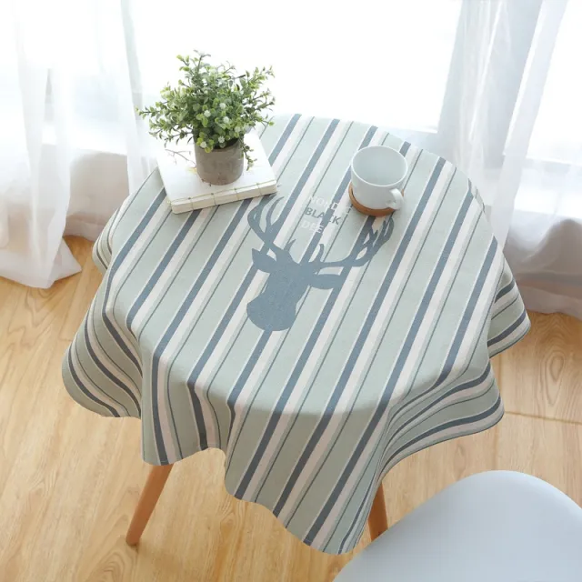 Pastoral Modern Simple Fabric Cotton And Linen Small Round Table Coffee Table Cloth And Tablecloth Light Blue Striped Elk - Shop at LoveMi