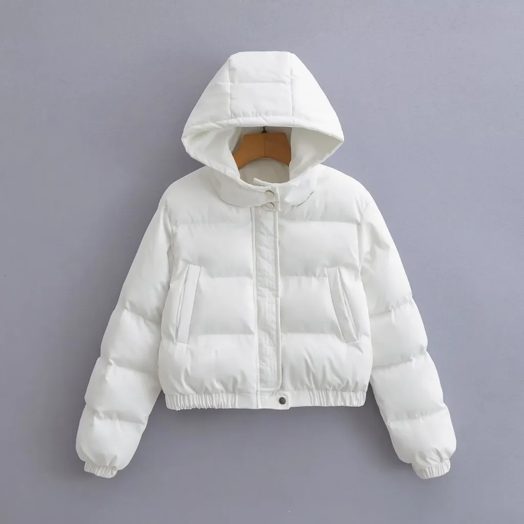 Retro Loose Casual Versatile Long Sleeve Short Type Hooded Jacket - White