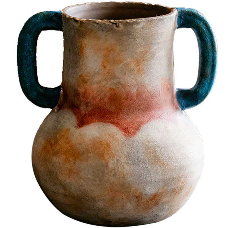 Handmade binaural stoneware vase vintage art decoration