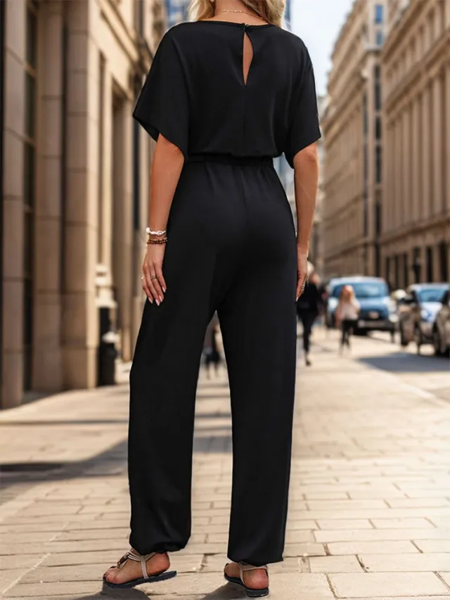 New European And American Summer Women's Casual Solid Color European And American Jumpsuit Black - Shop at LoveMi
