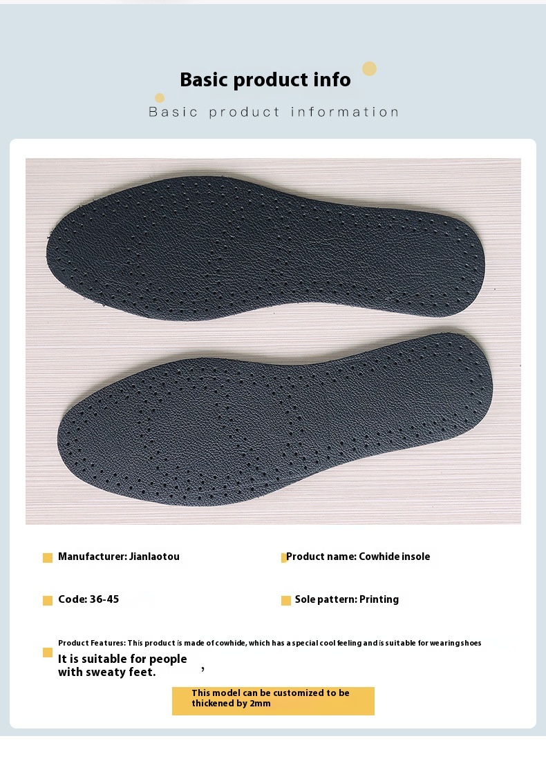 Title 3, Soft First Layer Cowhide Insole Sweat-absorbent...