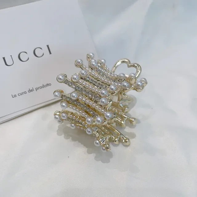 Fountain style High Ponytail Small Jaw Clip Anti collapse Fixed Gadget Hollow Metal Fountain Gold - Shop at LoveMi